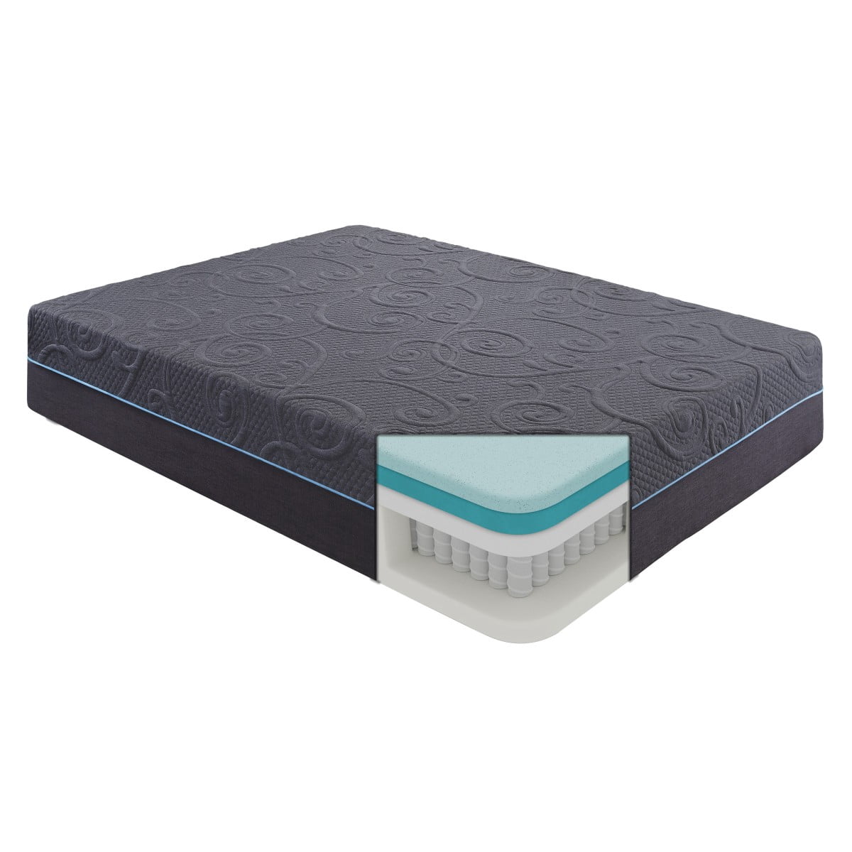 Miekor Furniture 14-inch California King Size Bed Mattress Gel-Infused Memory Foam Hybrid Mattress, Dark Gray, Mattress in a Box, Medium Firm Comfort No5052