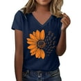 thumbnail image 2 of Sweet Home Farm V Neck T Shirts for Women Sunshade Summer Shirt Plus Size Loose Top Girls Short Sleeve Graphic Casual Short Sleeve Shirts for Women Navy, 2 of 4