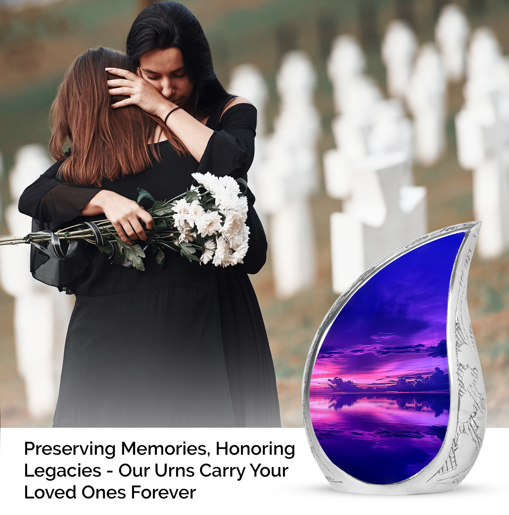 Purple Water Keepsake Urns For Human Ashes Adult Dad - Large Memorial Urn For Ashes Adult Mom - Handcrafted Urn For Burial - Cremation Urns For Decorative - 10Inch And 3Inch