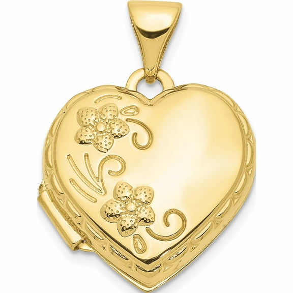 10K Yellow Gold Domed Floral Heart Locket (21 X 15.3) Made In China -Jewelry By Sweet Pea