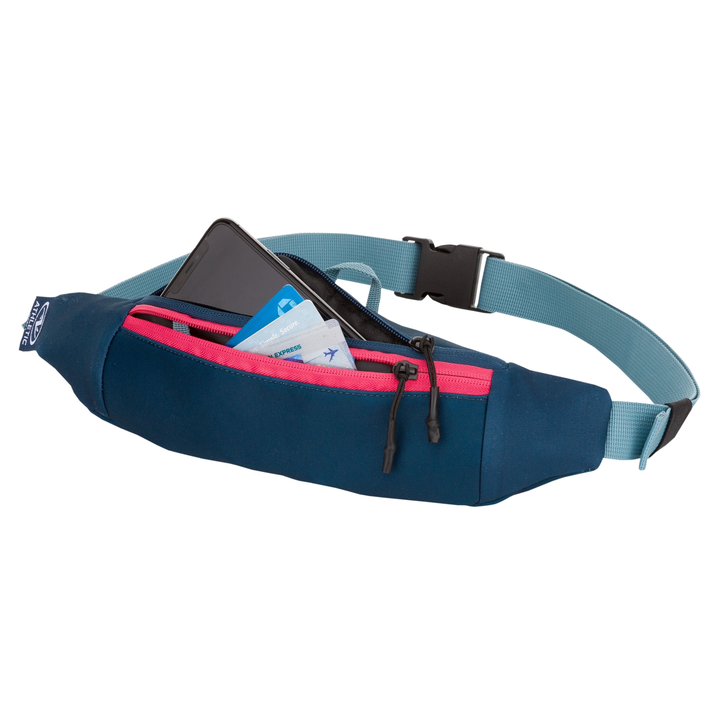 Athletic Works 1 L Pond Blue Versatile Fanny on Waist pack, Unisex, Polyester Zipper, Running Belt
