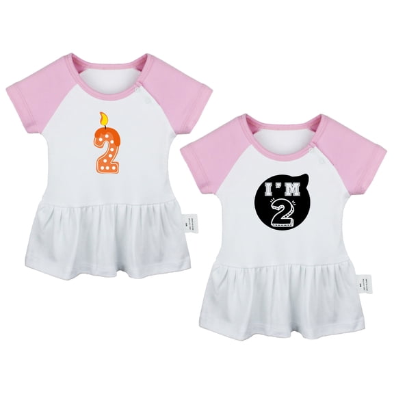 Pack of 2, Happy Birthday & I'm 2 Funny Dresses For Baby, Newborn Babies Skirts, Infant Princess Dress, Toddler Frocks (Pink Raglan Dresses, 18-24 Months)