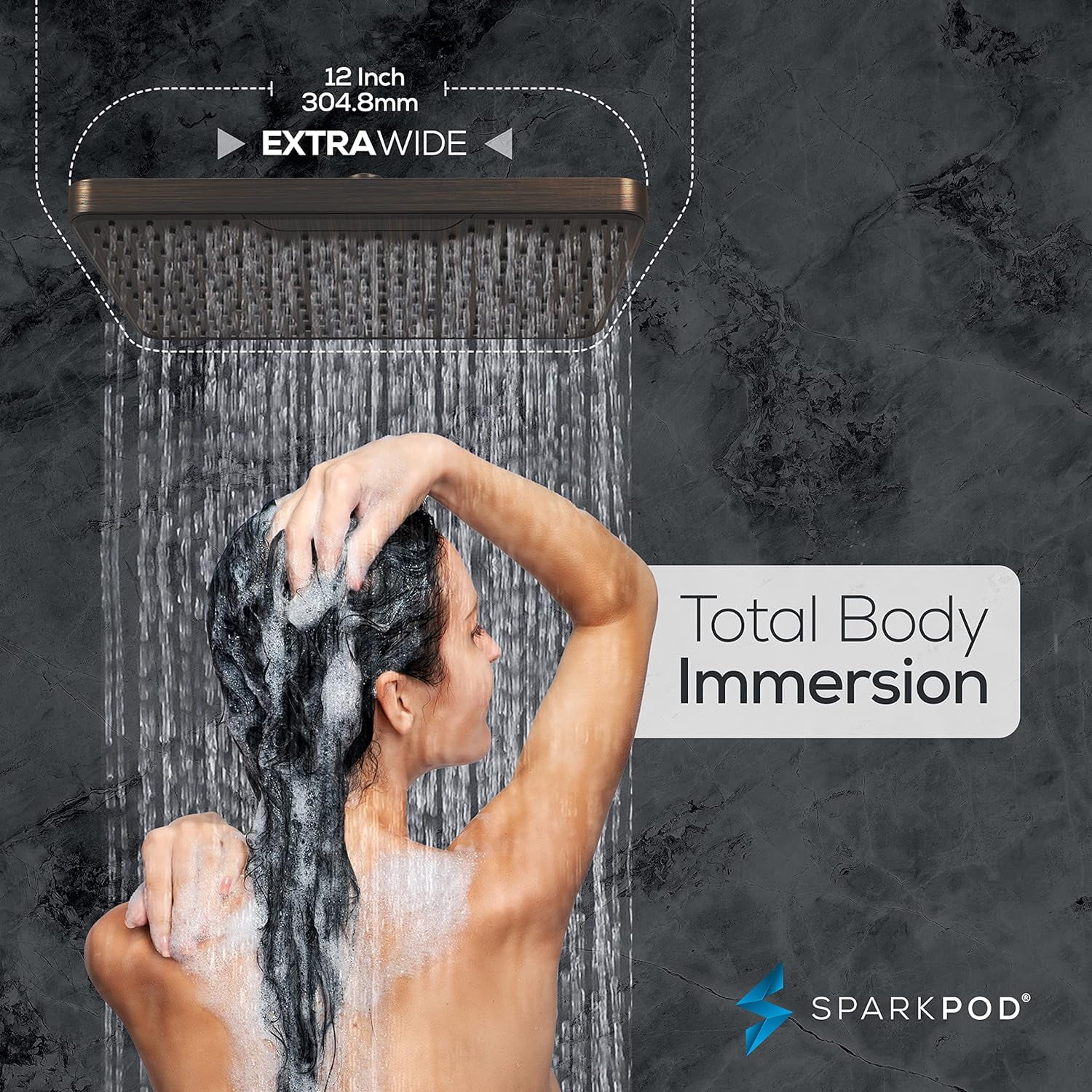 SparkPod 12" Rainfall Shower Head - Wall/Ceiling Mount - High Pressure, Anti-Clog, Easy Install (Oil-Rubbed Bronze)