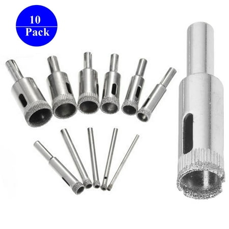 Diamond Drill Bits 10 PCS Hollow Core Drill Bit Set for Ceramic, Glass, Porcelain Tile Diamond Hole Saw Tile Set Glass Drill Bit 3-14mm for glass, (Best Drill Bits For Glass)