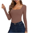 thumbnail image 4 of Womens Long Sleeve Tops 2026 Fall Winter Basic Square Neck Fitted Breathable Undershirt T Shirt, 4 of 7