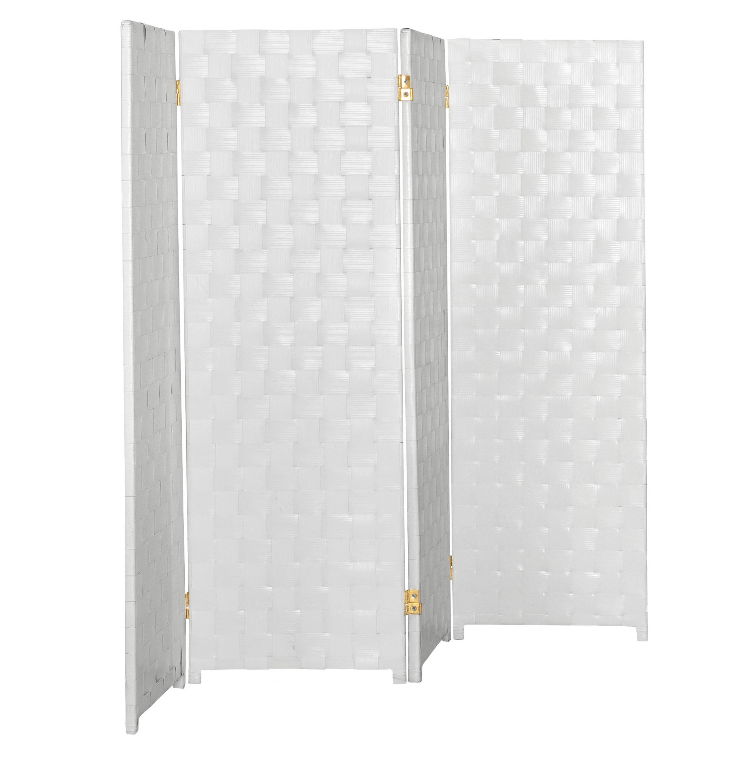 Red Lantern 4 ft. Short Woven Fiber Outdoor All Weather Folding Screen - 4 Panel - White