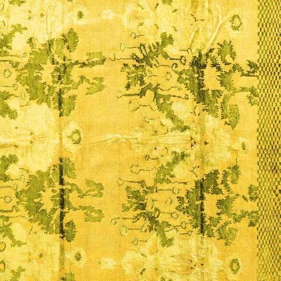 Ahgly Company Machine Washable Indoor Square Abstract Yellow Modern Area Rugs, 8' Square