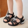 thumbnail image 2 of Girls Heeled Sandals Comfortable Soft Footbed Open Toe Rhinestone Bowtie T-Strap Heels Princess Wedding Party Bridesmaids Dress Shoes Black 13.5 Little Kid, 2 of 7