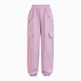 thumbnail image 4 of NOLDARES Girls Cargo Pants Wide Leg Streetwear Kids Pants with Pockets Trendy Jogger Trousers(Pink,7-8 Y), 4 of 6