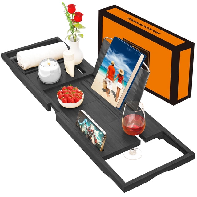 Bandeja de bañera Caddy Banlilu Premium de bambú ampliable