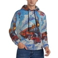 thumbnail image 2 of Uemuo Cartoon Train Hot Air Balloon Pattern Men's Hoodie - Casual Pullover Hoodie with Kangaroo Pocket, Stylish Hooded Sweatshirt for Everyday Wear-Small, 2 of 7