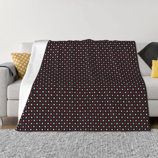 Balery Red and white polka dots Manta de Franela con Dibujo, Lujo Ultra Suave y Cálido, Antipelusa y Resistente a las Arrugas para Cama, Sofá, Camping -50"x40"