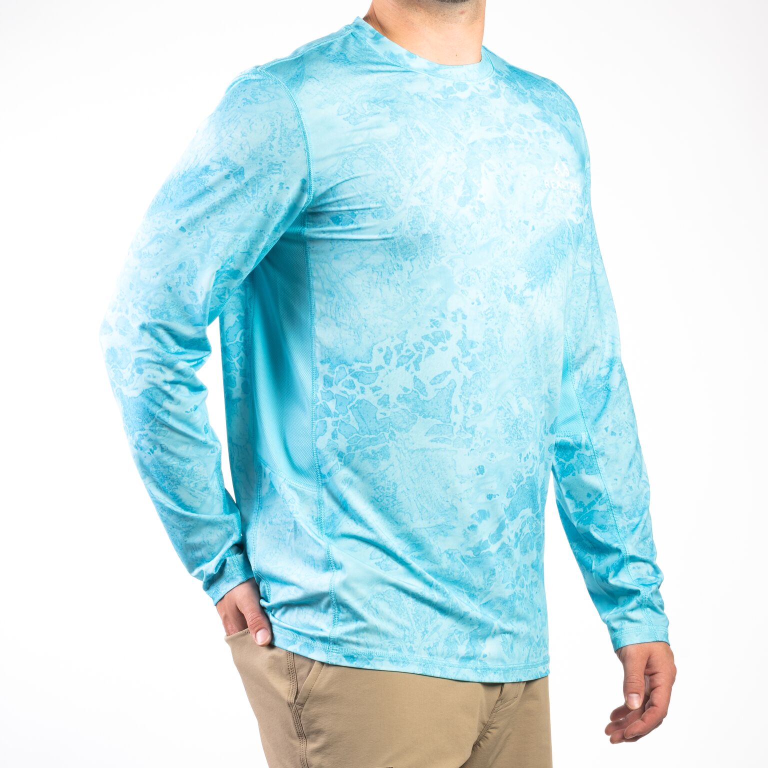 Realtree Wav3 Camo Light Blue Men's Long Sleeve Performance Fishing Tee