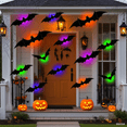 thumbnail image 6 of YIKA 2025 New Halloween Stereoscopic Lighted Bats, LED Color Lighted Bats Halloween Decoration, Upgrade LED Glowing Bat Group Hanging Wall Luminous Glow Clings Multipack 12pcs A, 6 of 6