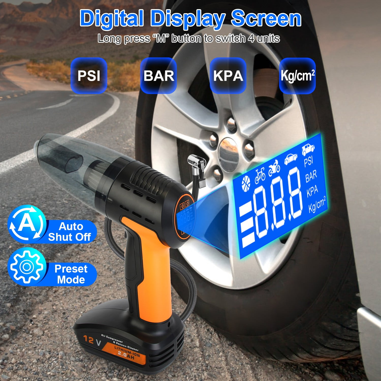 Imountek 4 in 1 Cordless Car Vacuum Cleaner and Tire Inflator, 150PSI Rechargeable Air Compressor Pump with LED Light & Digital Display