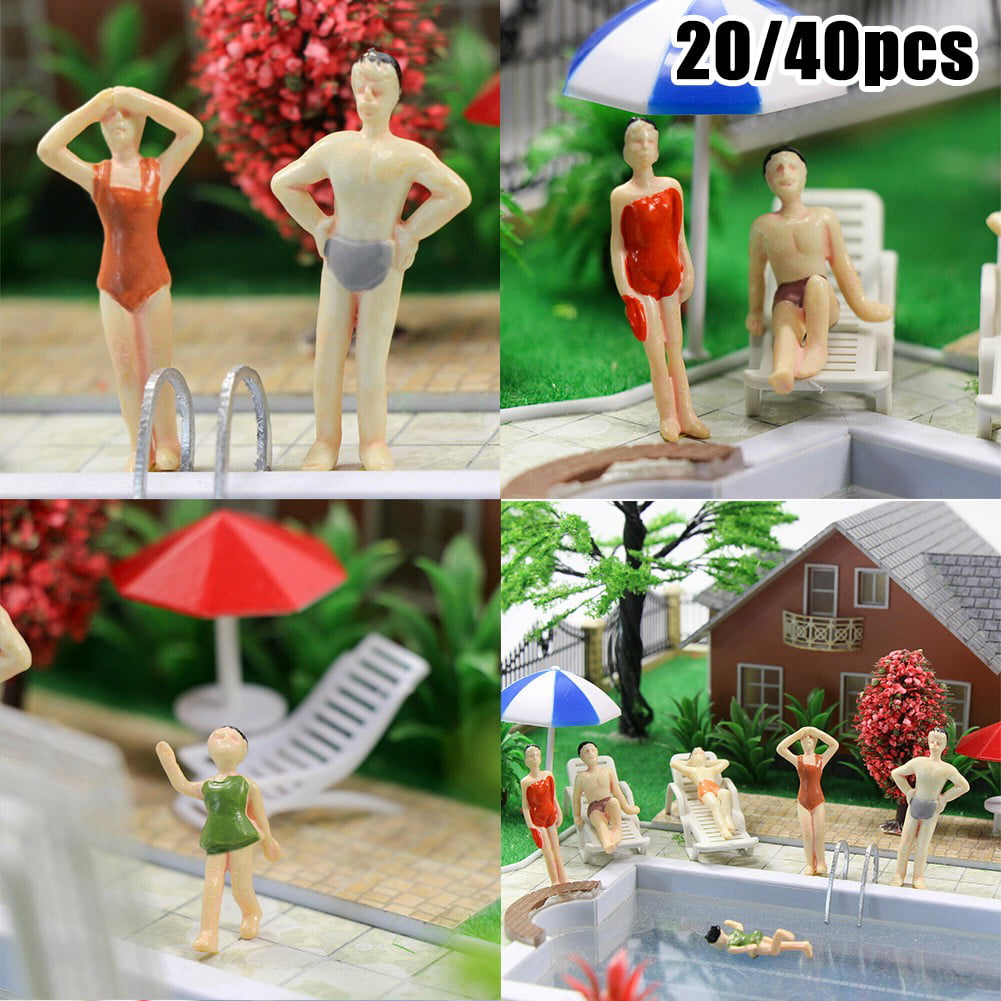 20/40pcs Assorted Color Swimming Figures O Scale 1:48 People Model Layout