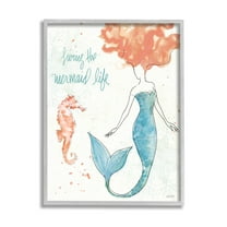 Stupell Industries Living The Mermaid Life Phrase Graphic Art Gray Framed Art Print Wall Art, Design by Anne Tavoletti