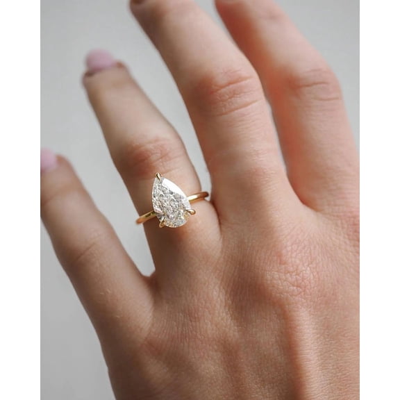 Jewelerix Pear Cut Moissanite Engagement Ring, Yellow Gold Vermeil Ring, Classic Solitaire Band, Proposal Ring