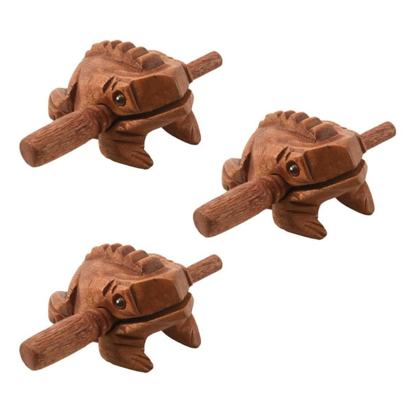 3X Rana de Madera Sonido Musical Percusion de Madera Crocante Esculpido Juguete de Bloque de Tono