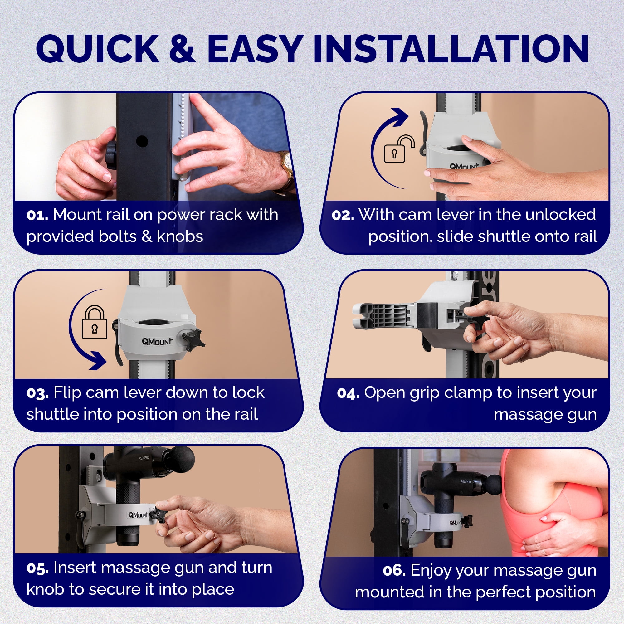 QMount Massage Gun Holder & Power Rack Mount with 12" rail
