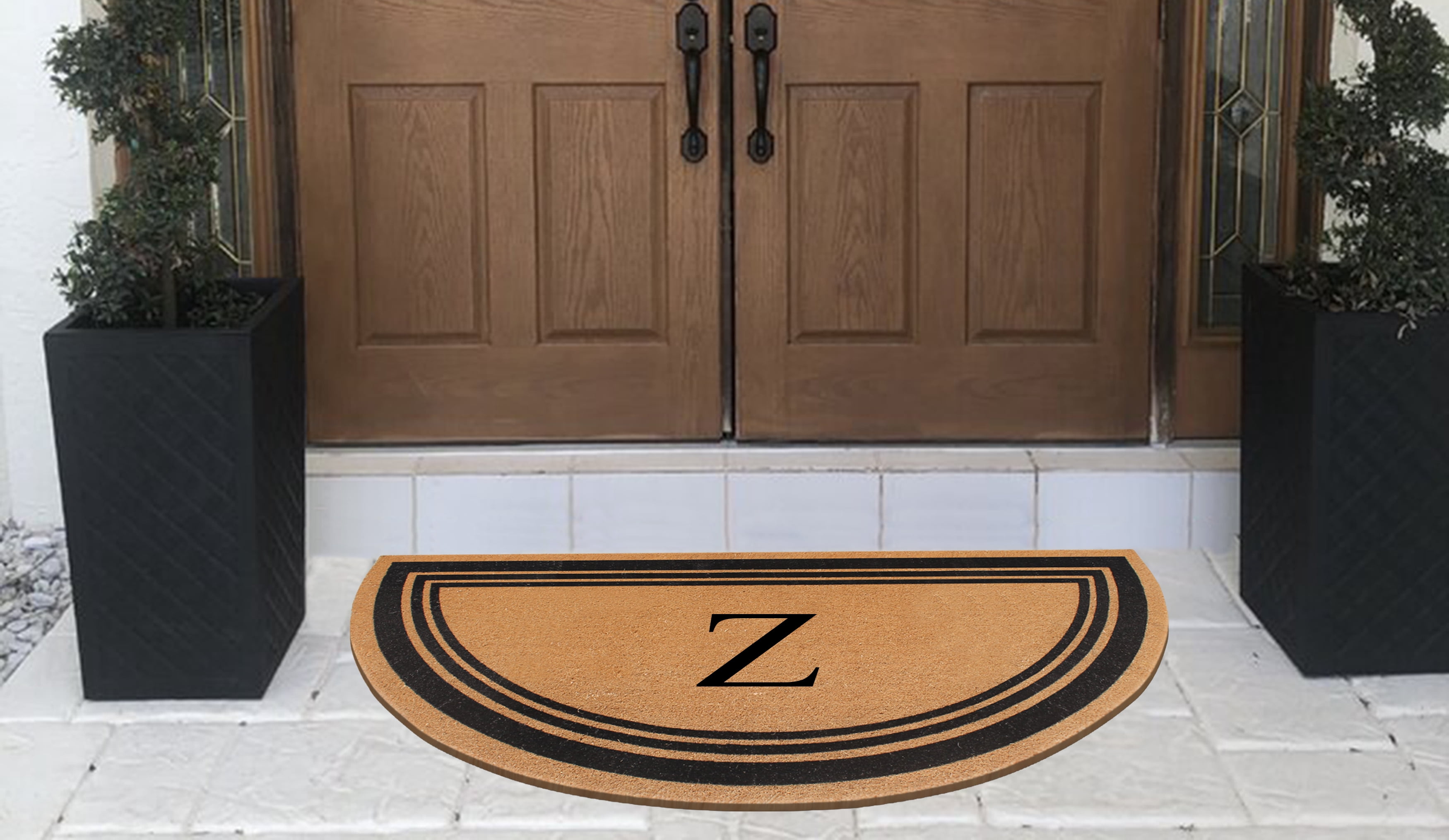 A1HC Natural Coir Flock Monogrammed Door Mat for Front Door, 30x60, Anti-Shed Treated Durable Doormat for Outdoor Entrance, Heavy Duty, Low Profile, Easy to Clean, Long Lasting, Front Porch Entry Rug