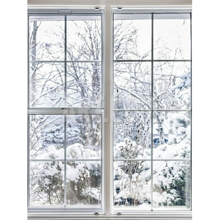 Home Vinyl Insulated Windows with Winter View of Snowy Trees and Plants Print Wall Art By (Best Way To Insulate Windows For Winter)