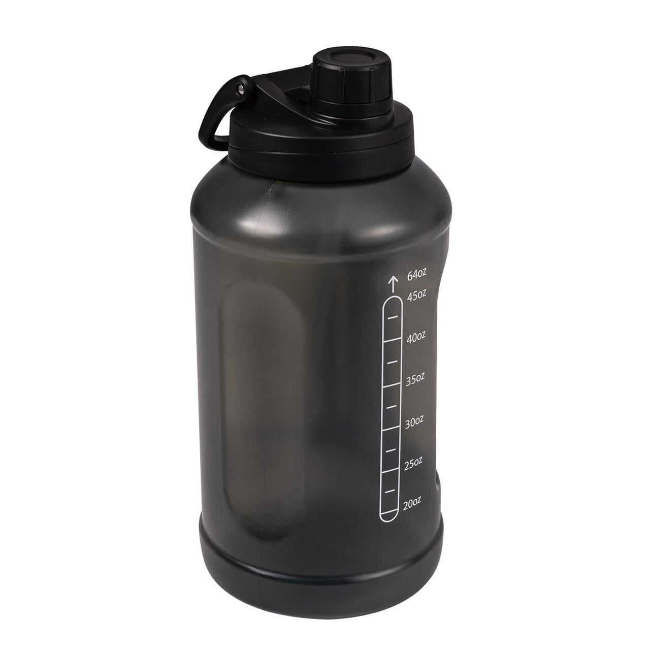 Mainstays 64 Fluid Ounces Water Bottle, Translucent Black, with Straw/ Chug 2 in 1 Lid, Light Weight, Reusable, Plastic