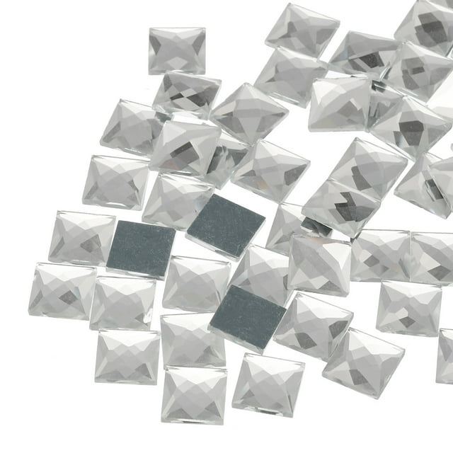 50 Pcs Acrílicos Planos Rhinestones 12mm Cuadrados Gemas Artificiales para Manualidades Joyería de Disfraces Blancas