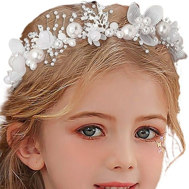 Campsis Tocado de Primera Comunión Diadema de Flores Blancas Accesorios para el Cabello de Cristal para Bodas para niñas