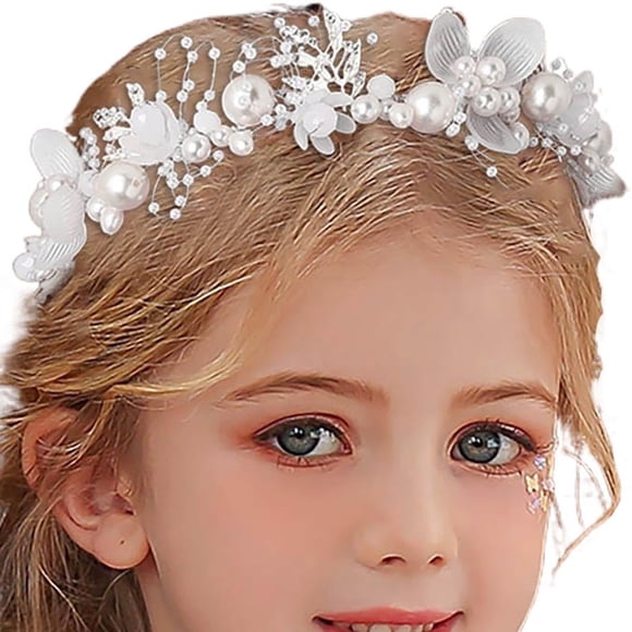 Campsis Tocado de Primera Comunión Diadema de Flores Blancas Accesorios para el Cabello de Cristal para Bodas para niñas
