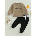 thumbnail image 2 of xiaxaixu Toddler Boy Fall Clothes Letter Embroidery Print Long Sleeve Pullover Elastic Waist Solid Color Pants 2Pcs Outfit, 2 of 9