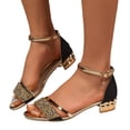thumbnail image 2 of Women's Sparkly Rhinestone Low Block Chunky Heels Sandals, Arch Support Open Toe Ankle Strap Fashion Party Dress Wedding Pump Shoes, 38, 2 of 8