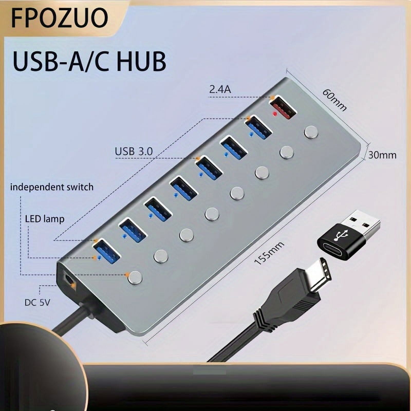 USB 3.0 Hub  aluminum alloy USB C Hub with 7 USB 3.0 Data Ports   1 USB Fast Charging Port  USB Splitter with Individual On/Off Switches,USB 7 1,none
