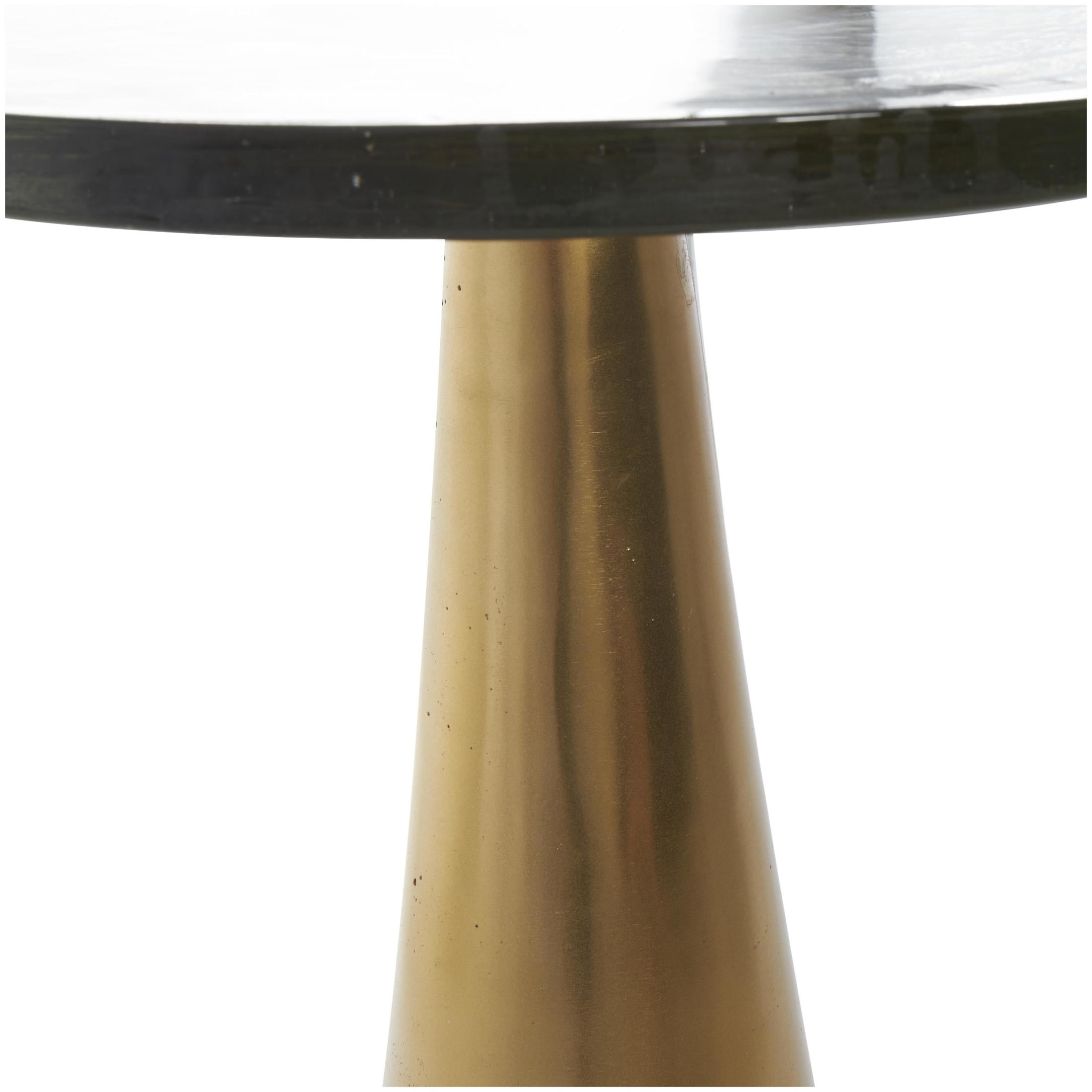 DecMode 14" x 22" Gold Aluminum Metal Cone Geometric Accent Table with Textured Glass Tabletop, 1-Piece