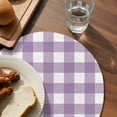 thumbnail image 3 of Purple Checkered Round Placemats Set of 8 for Dinning Tables,Heat-proof Braided Table Mats 15 Inch,Farmhouse White Buffalo Plaid Washable Place Mat for Kitchen Restaurant Party Decor Table Setting, 3 of 9