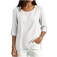 thumbnail image 2 of Womens Shirts Summer 100% Cotton Round Neck Fashion 3/4 Sleeve Pullover Top, 2 of 8