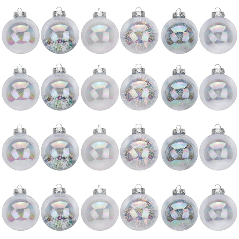 24pcs Plastic Clear Ball Ornaments with Filling Christmas Ornaments, Assorted Shatterproof Christmas Ornaments,Blue