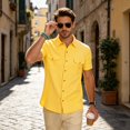 thumbnail image 6 of Causal Button Down Shirts for Men Short Sleeve Collared Cargo T Shirts Breathable Beach Vacation Cotton Linen Tees Multi-Pocket, M, 6 of 9