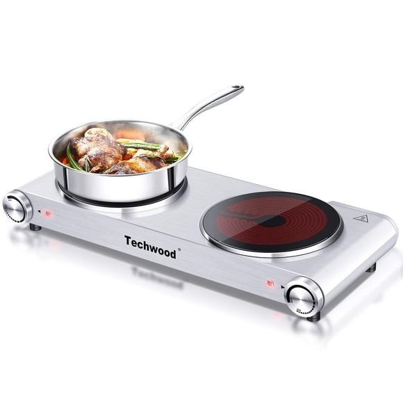 Estufas eléctricas duales Hot Plate Techwood de 1800 W, color plateado