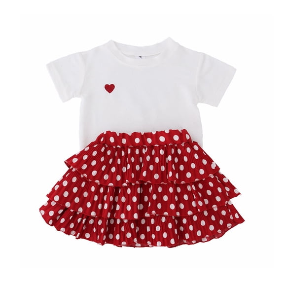 Qarigey Fiesta boda evento niñas corazón patrón camiseta puntos conjunto verano niños algodón Tops Kit ropa regalo de cumpleaños conjuntos de ropa 100cm