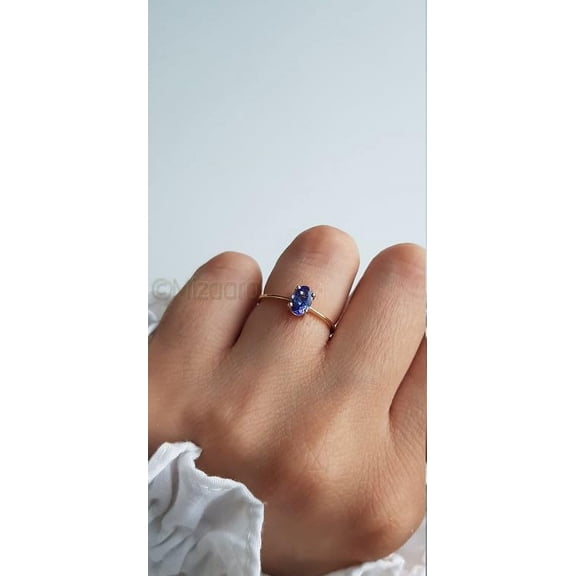 Mizaara, Mizaara, Natural Tanzanite 925 Sterling Silver Ring, Promise Ring For Women Minimalistic Style Solitaire Ring, December Birthstone Ring, Handmade Statement Tiny Ring,