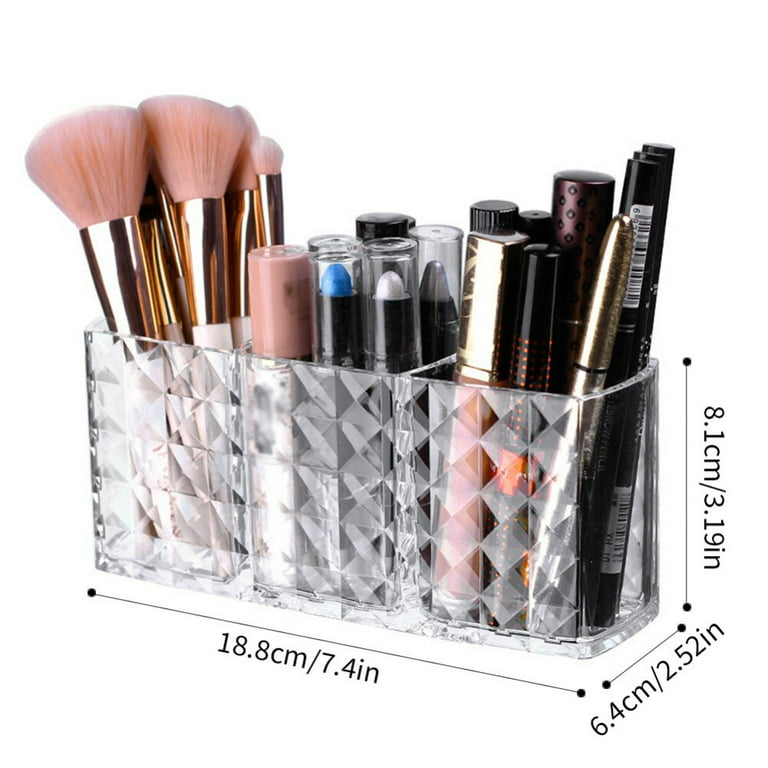 CLEARANCE! Makeup Brush Holder 3 Compartment Makeup Organizer Cosmetic Holder  Lipstick Pencil Storage Container Clear Storage Box 