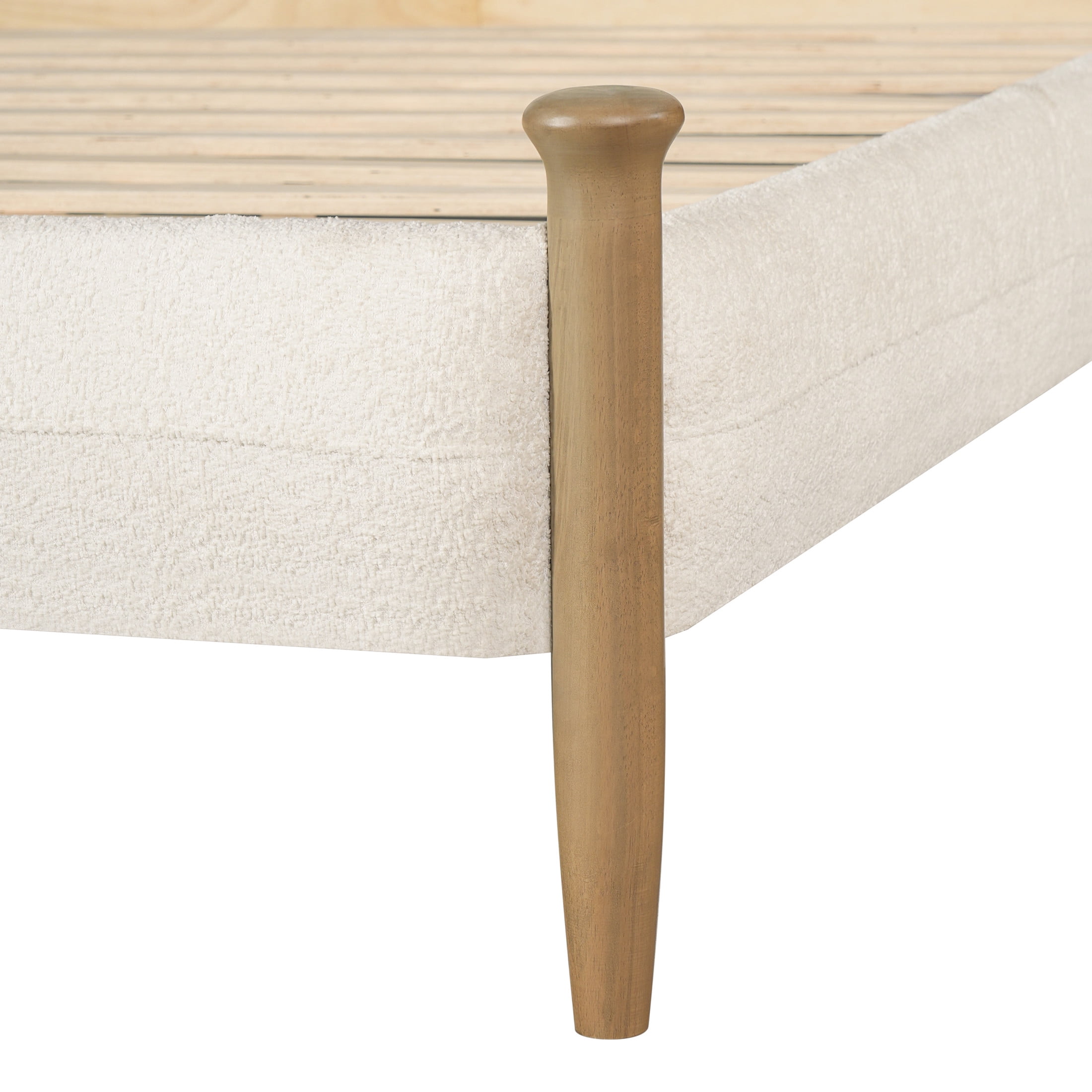 Christopher Knight Home King Upholstered Bed Frame with Tufted Headboard, Boucle Fabric, Off White