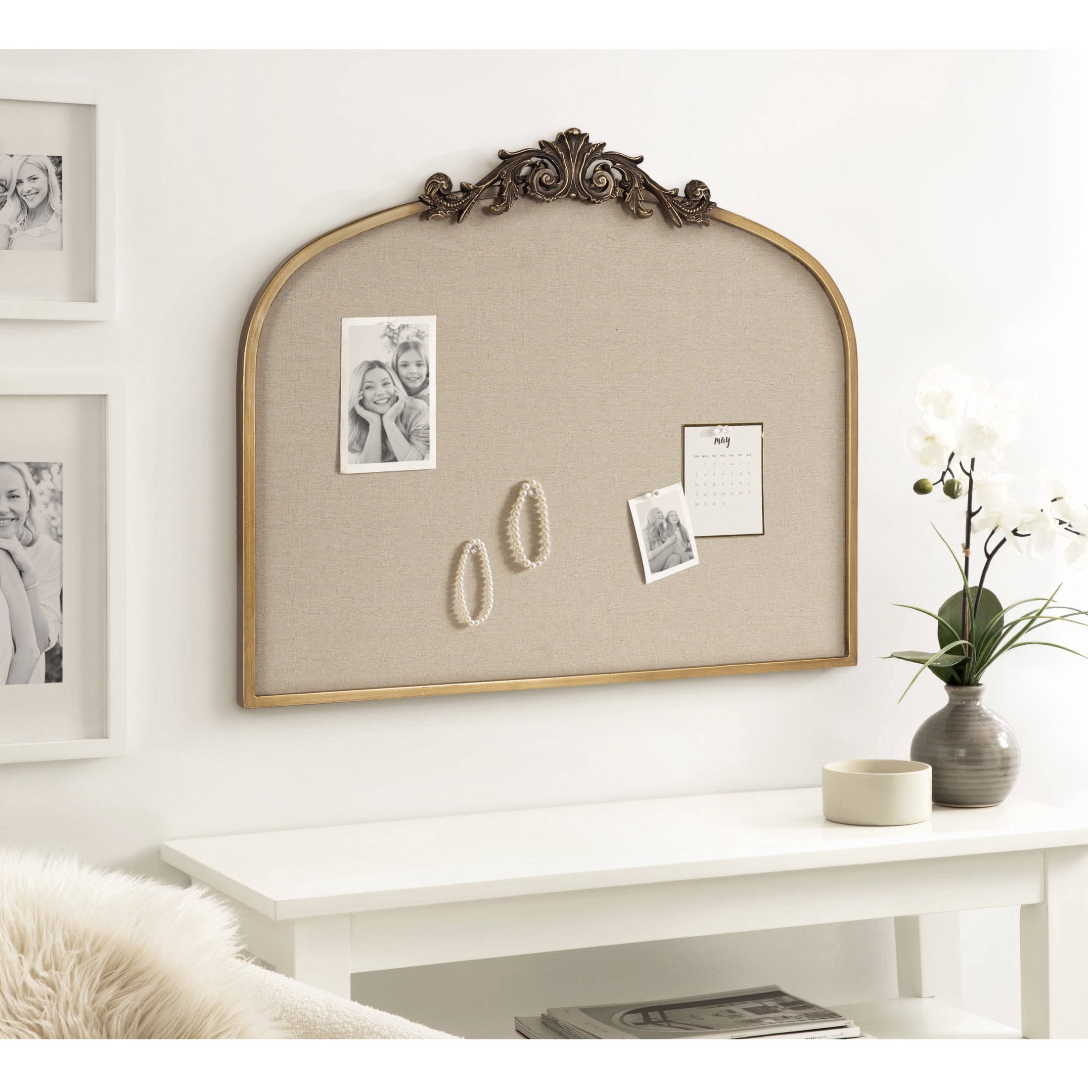 Kate and Laurel Arendahl Wide Decorative Arch Pinboard, 30 x 24, Gold, Framed Arched Ornate Vintage Cork Board for Use as Motivational Vision Board or Wall Organizer