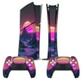 thumbnail image 2 of Skin Sticker for PS5 Slim Standard Disc Digital Edition Console and Controllers Decals for Playstation 5 (Cyber Neon Mountains,PS5 Slim), 2 of 5