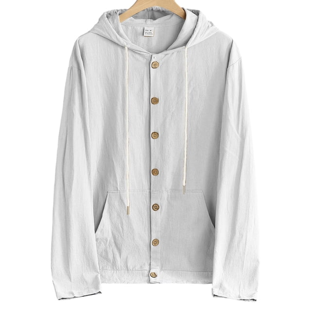 pstuiky camisa de manga larga para hombre, Camisa informal abotonada para hombre, holgada y versátil, de color sólido, con capucha y manga larga. Top de manga larga con capucha para hombre. l