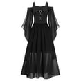 thumbnail image 3 of iiniim Girls Medieval Renaissance Flare Long Sleeve Cold Shoulder Steampunk Gothic Victorian Corset Dress A Black 8, 3 of 7