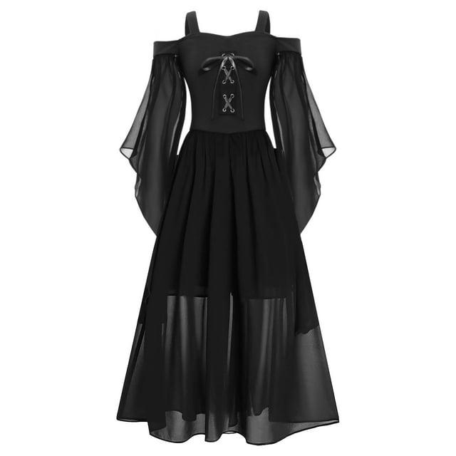 YUUMIN Robe Médiévale Vintage Gothique pour Enfants, Robe de Princesse Renaissance pour Filles, Robe de Fête de Festival, Maxi, Noire, 8