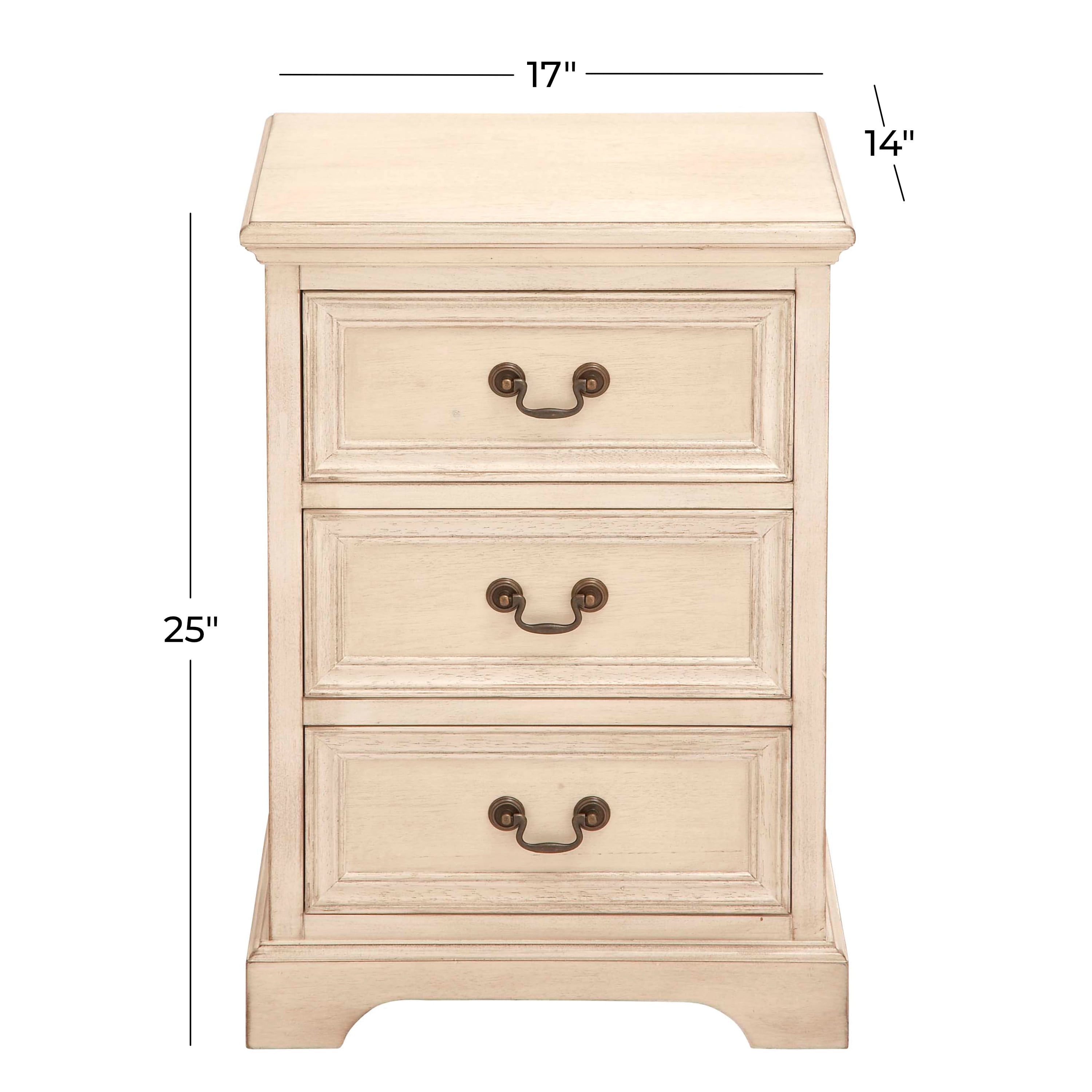 DecMode 17" x 25" Cream Wood 3 Drawer Cabinet, 1-Piece