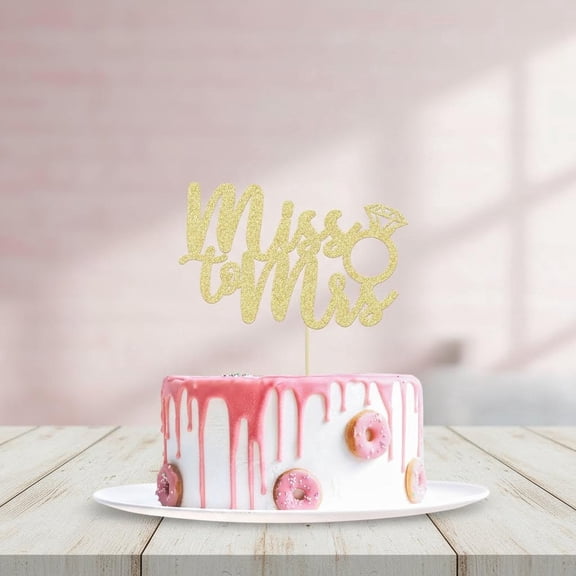 Miss to Mrs Cake Topper Gold Glitter Wedding Bridal Shower with Ring Cake Decorations